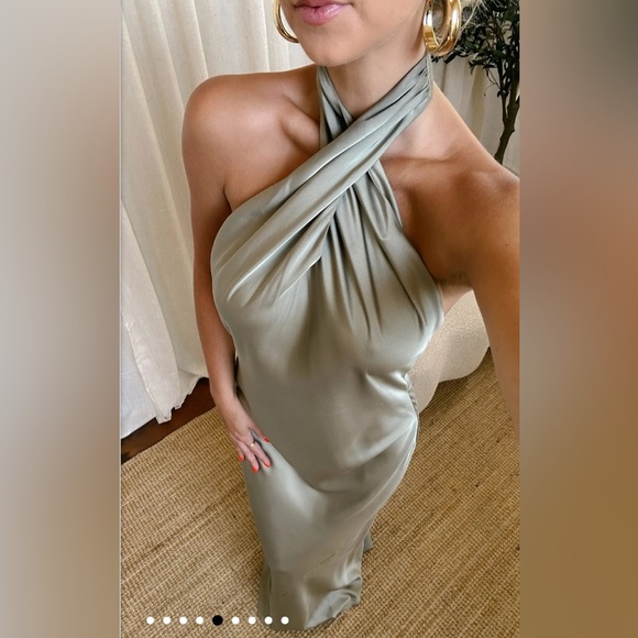 NWOT SHOW ME YOUR MUMU- Jasmine Halter Maxi Dress size L color: Moss Green - Picture 5 of 8